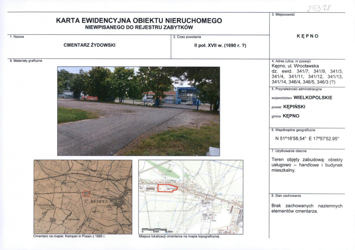 Karta obiektu niewpisanego do rejestru, skan nr 1