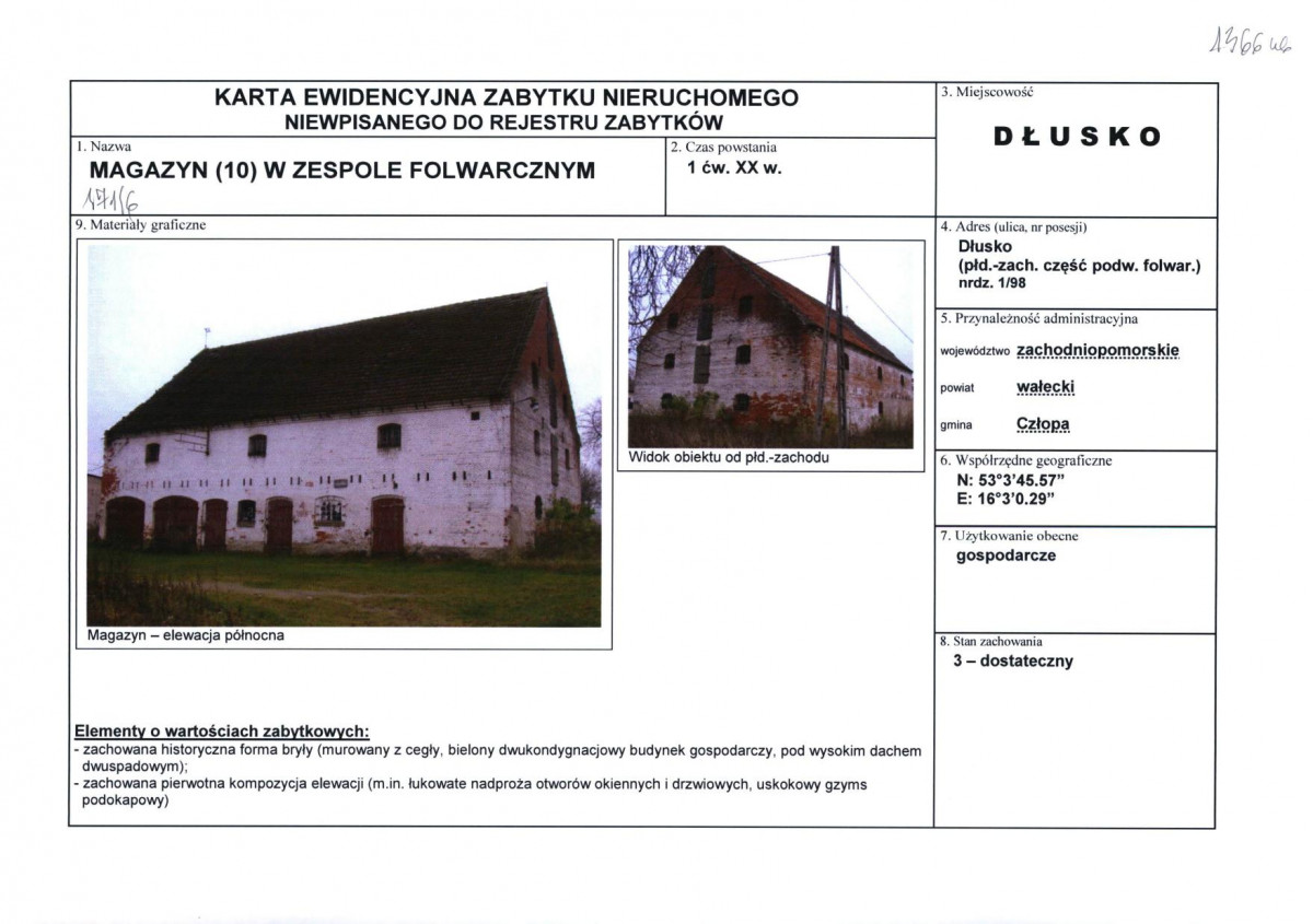 Karta obiektu niewpisanego do rejestru, skan nr 1