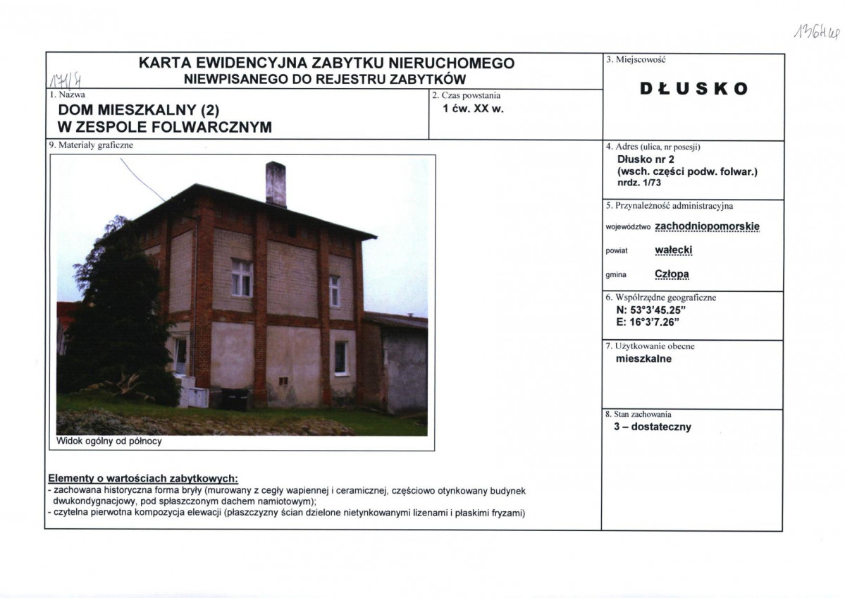 Karta obiektu niewpisanego do rejestru, skan nr 1