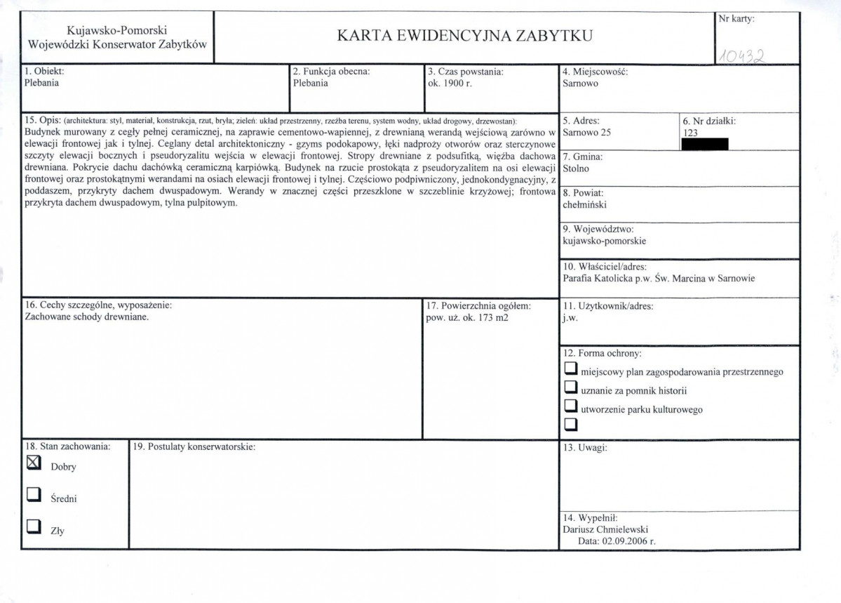 KEZN - Karta obiektu niewpisanego do rejestru, skan nr 1