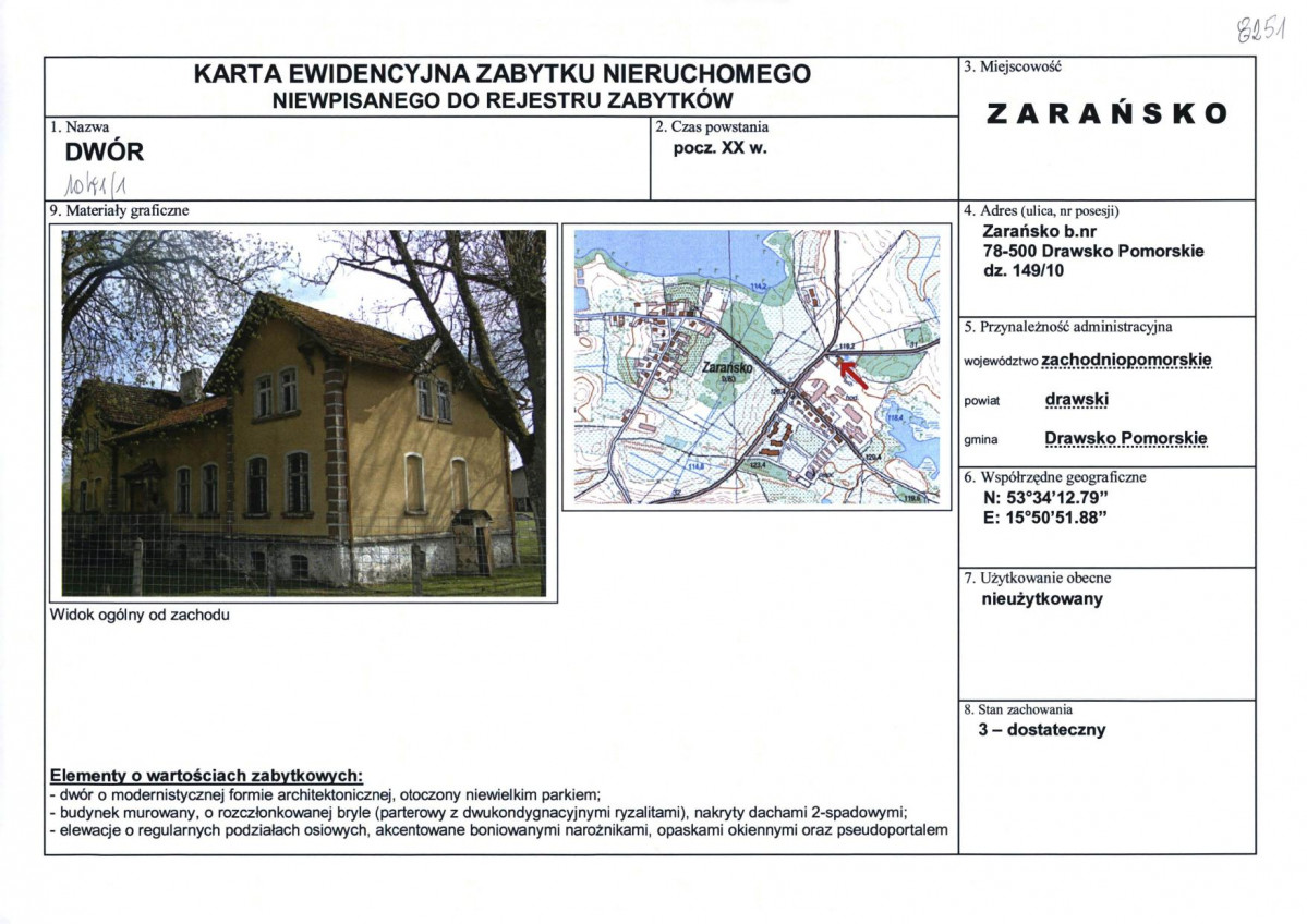 Karta obiektu niewpisanego do rejestru, skan nr 1