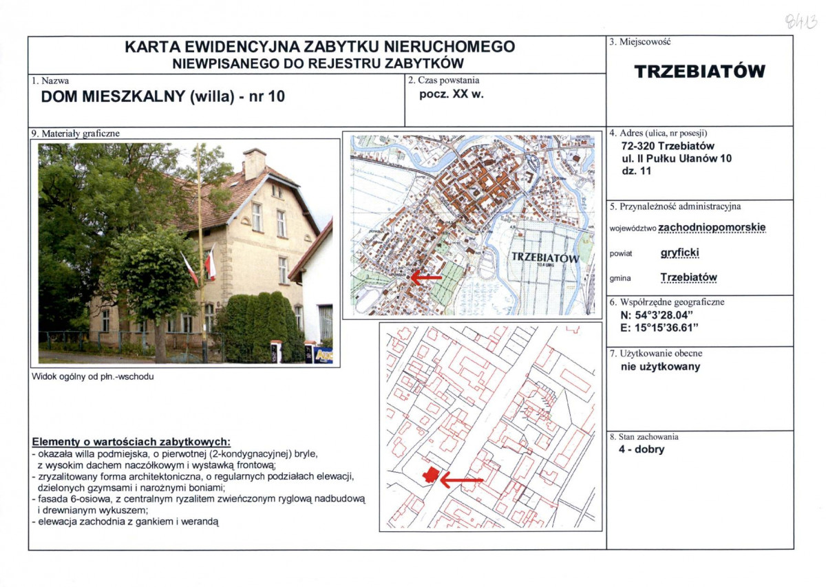 Karta obiektu niewpisanego do rejestru, skan nr 1