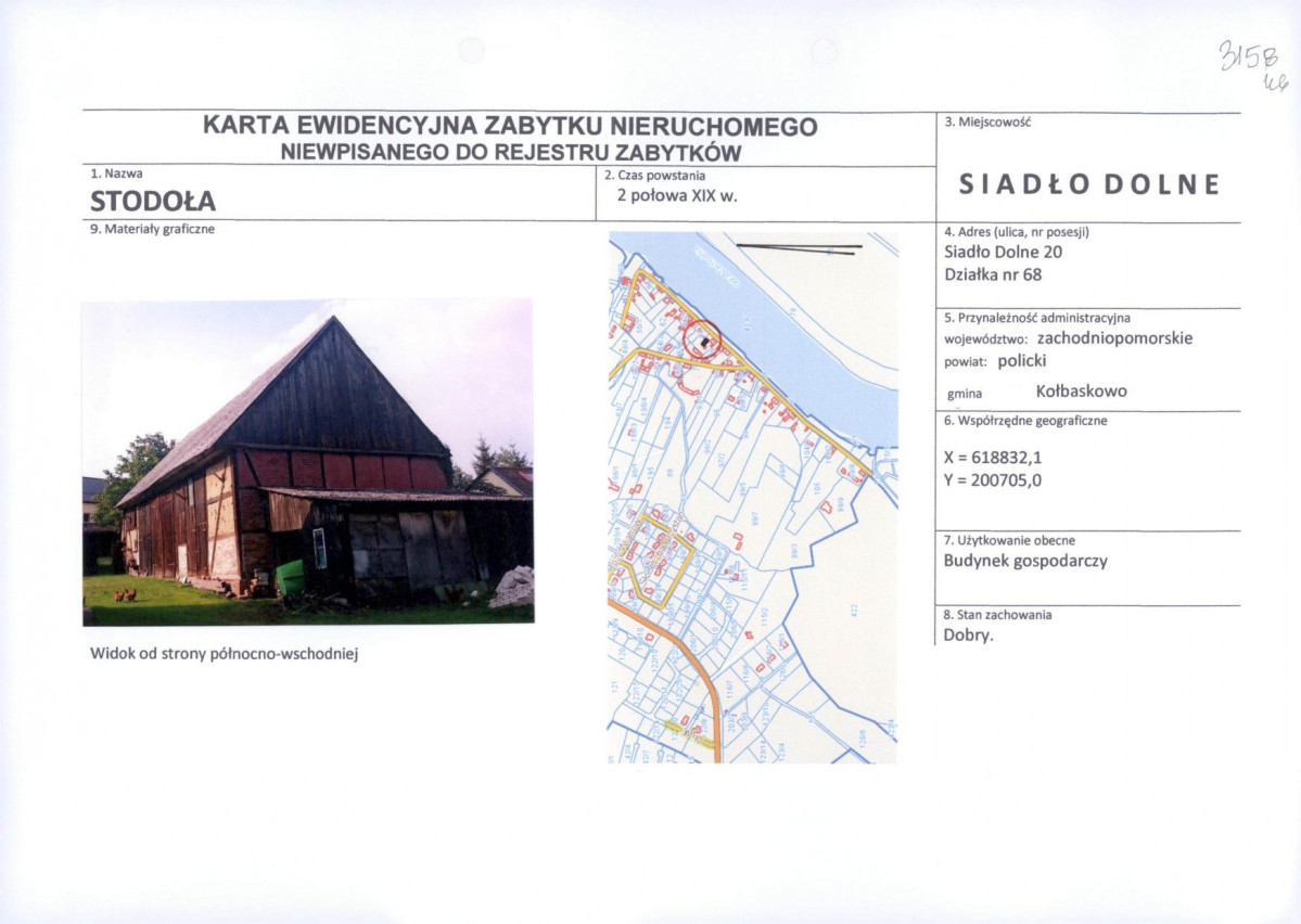 Karta obiektu niewpisanego do rejestru, skan nr 1