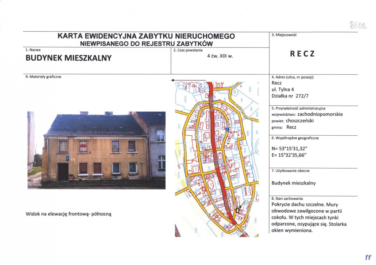 Karta obiektu niewpisanego do rejestru, skan nr 1