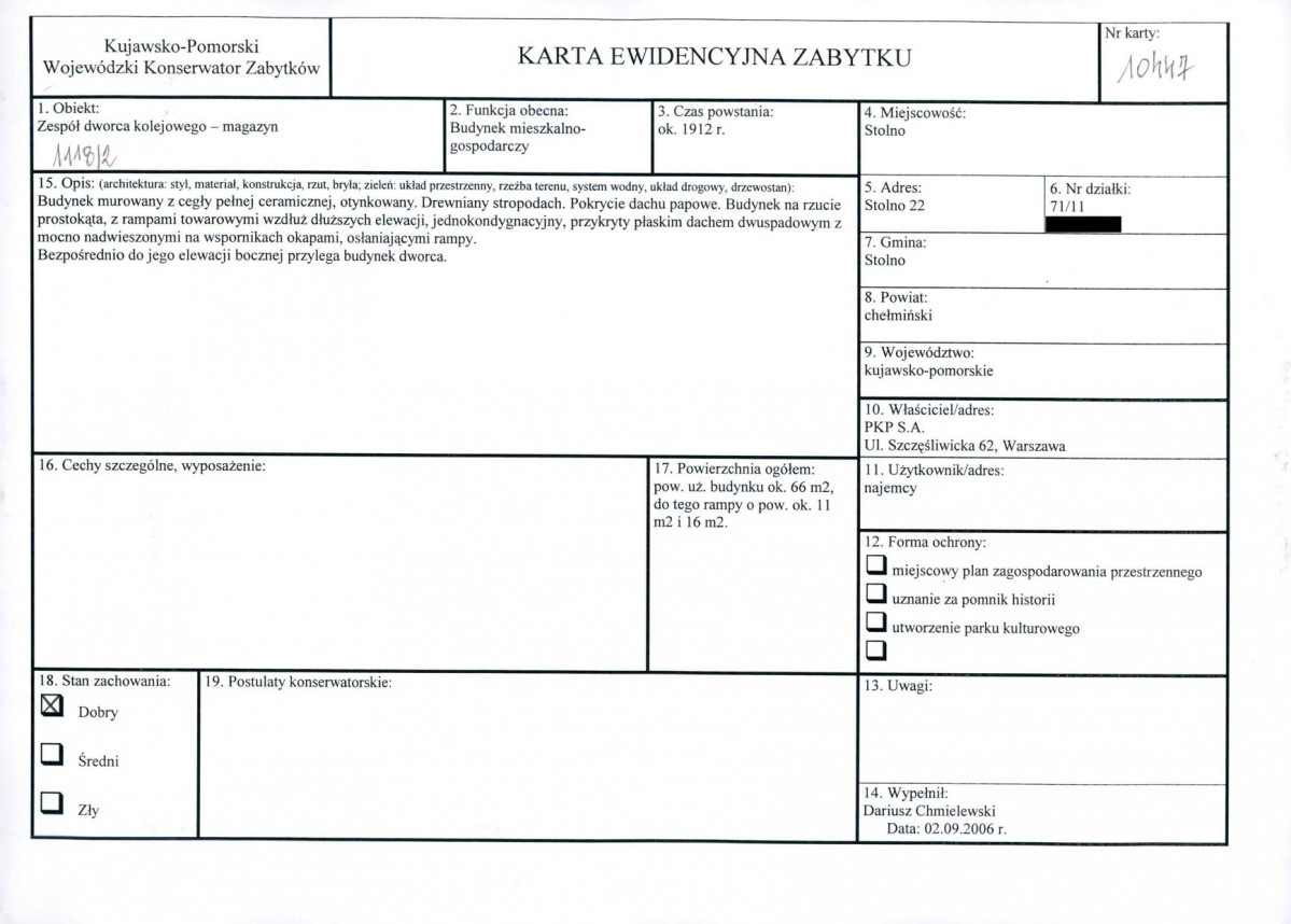 KEZN - Karta obiektu niewpisanego do rejestru, skan nr 1