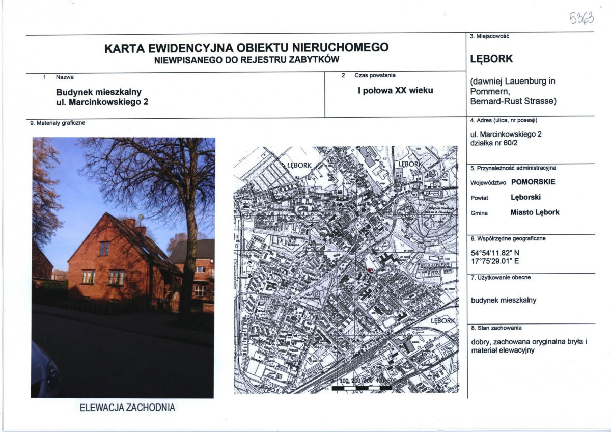 Karta obiektu niewpisanego do rejestru, skan nr 1