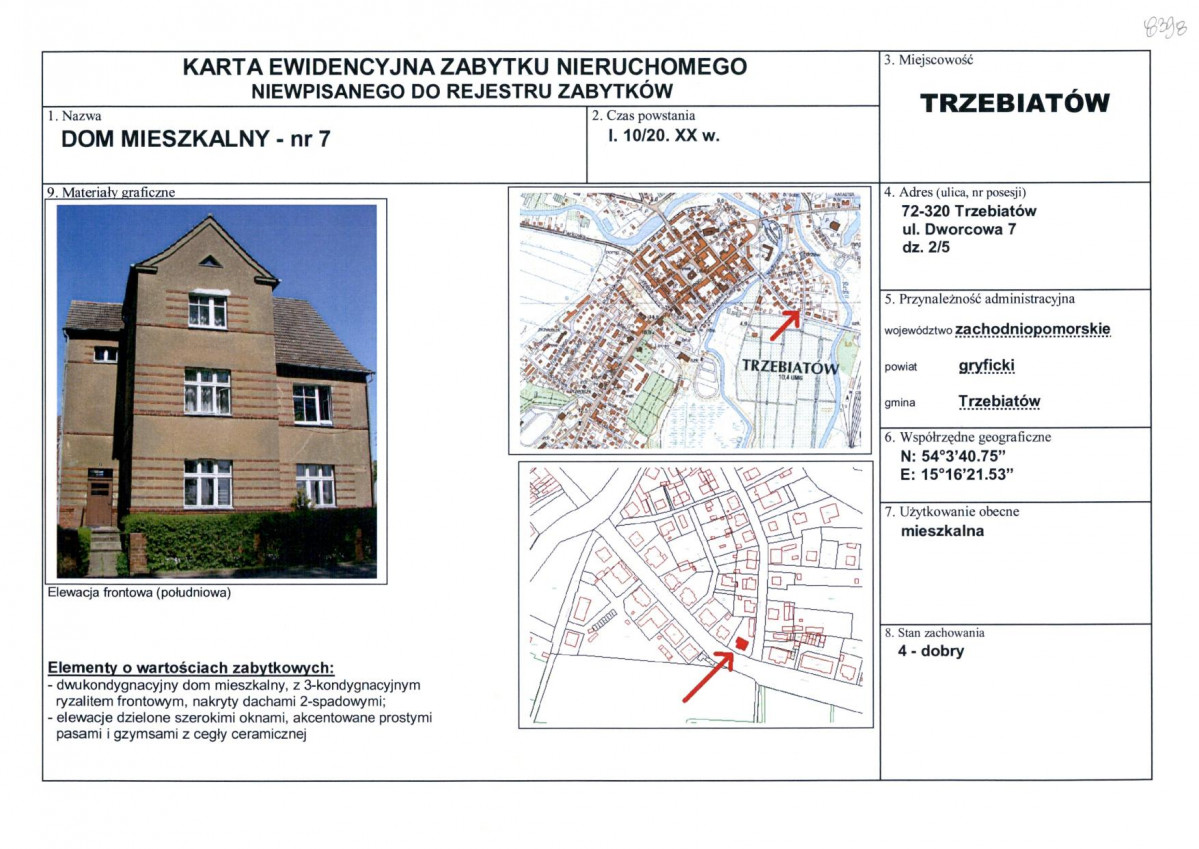 Karta obiektu niewpisanego do rejestru, skan nr 1
