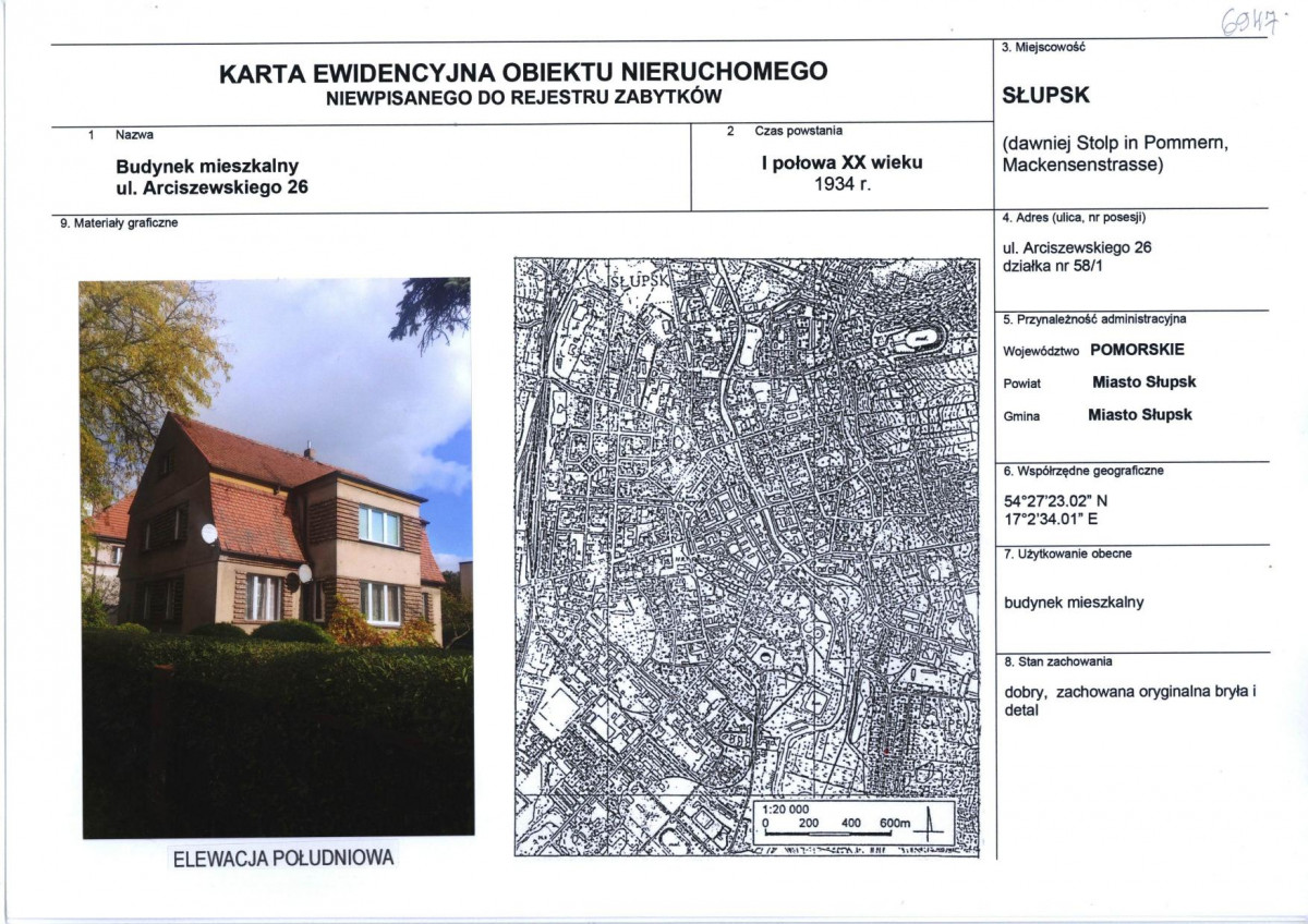 Karta obiektu niewpisanego do rejestru, skan nr 1