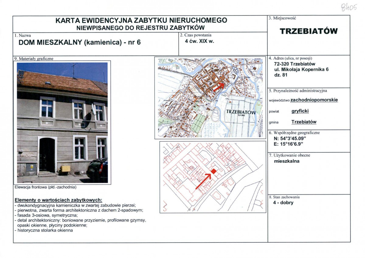 Karta obiektu niewpisanego do rejestru, skan nr 1