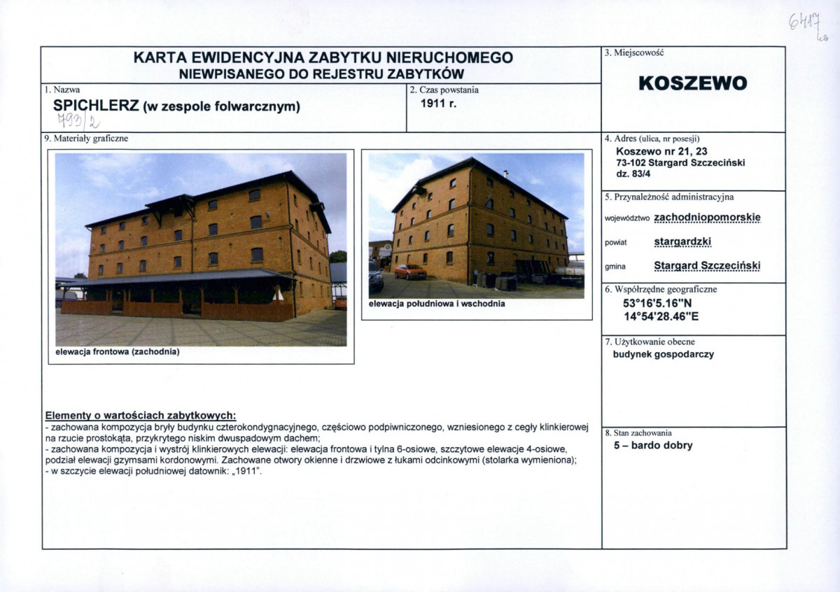 Karta obiektu niewpisanego do rejestru, skan nr 1