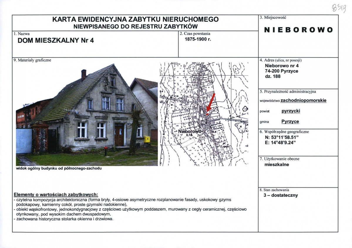 Karta obiektu niewpisanego do rejestru, skan nr 1