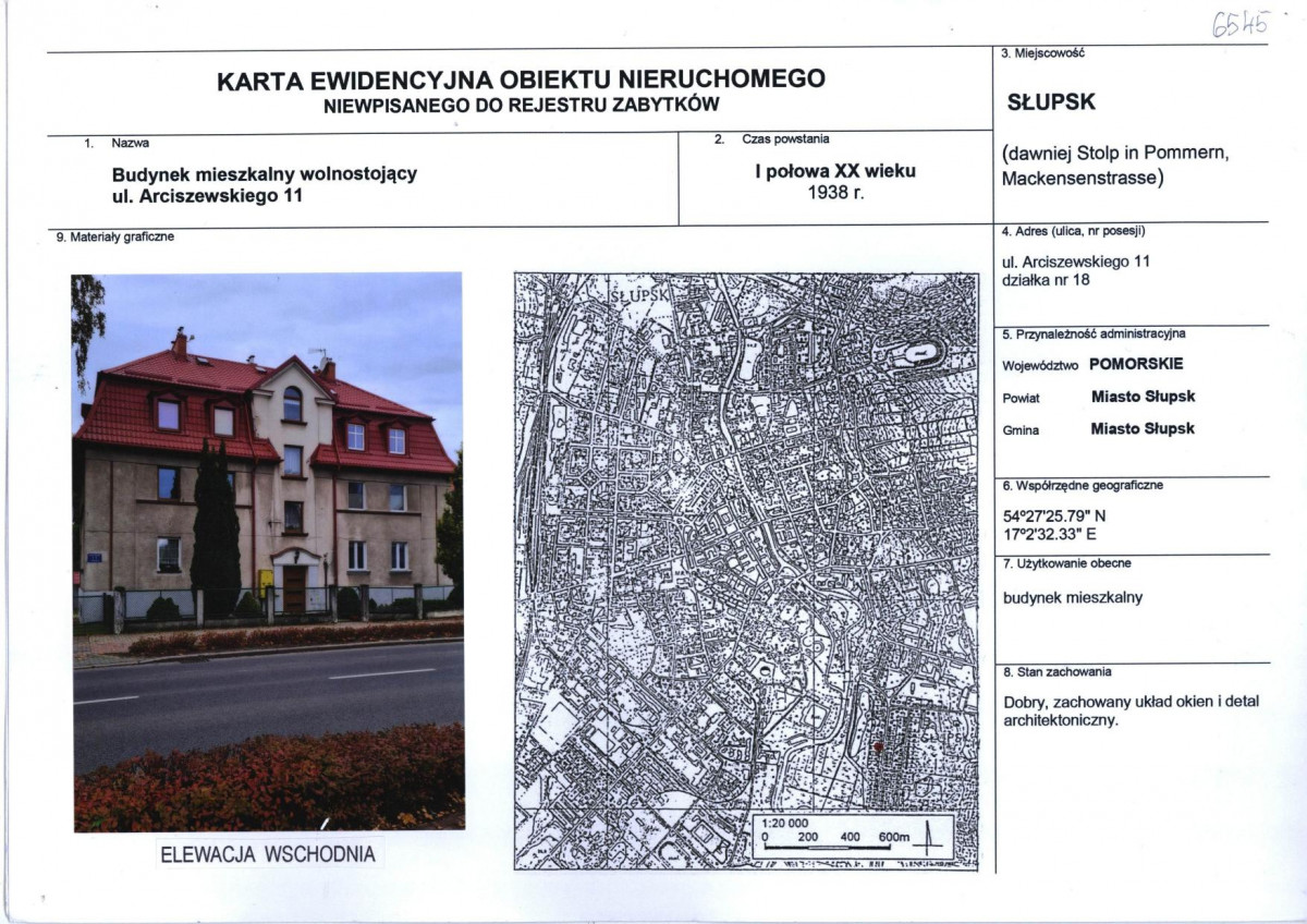 Karta obiektu niewpisanego do rejestru, skan nr 1