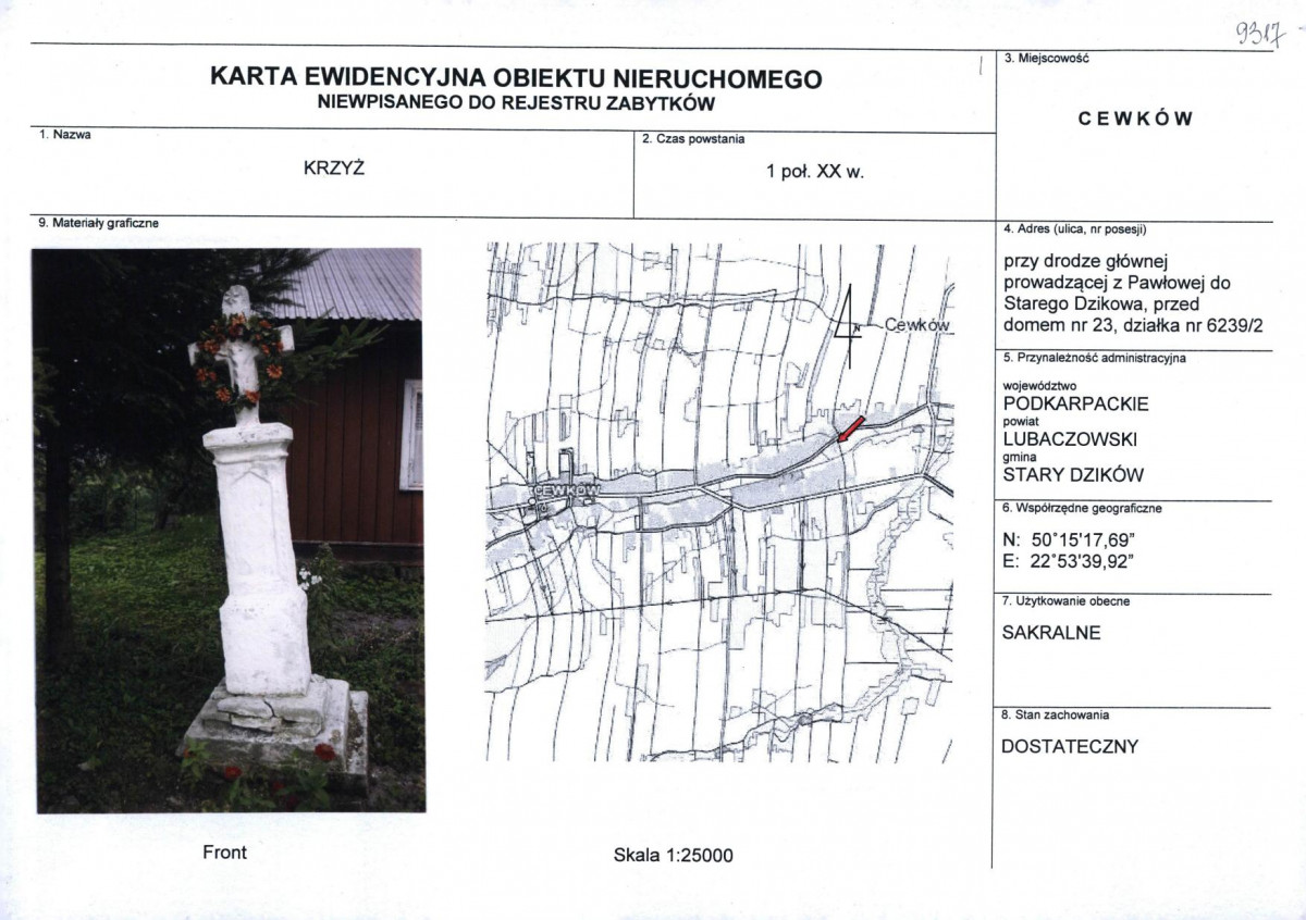 Karta obiektu niewpisanego do rejestru, skan nr 1