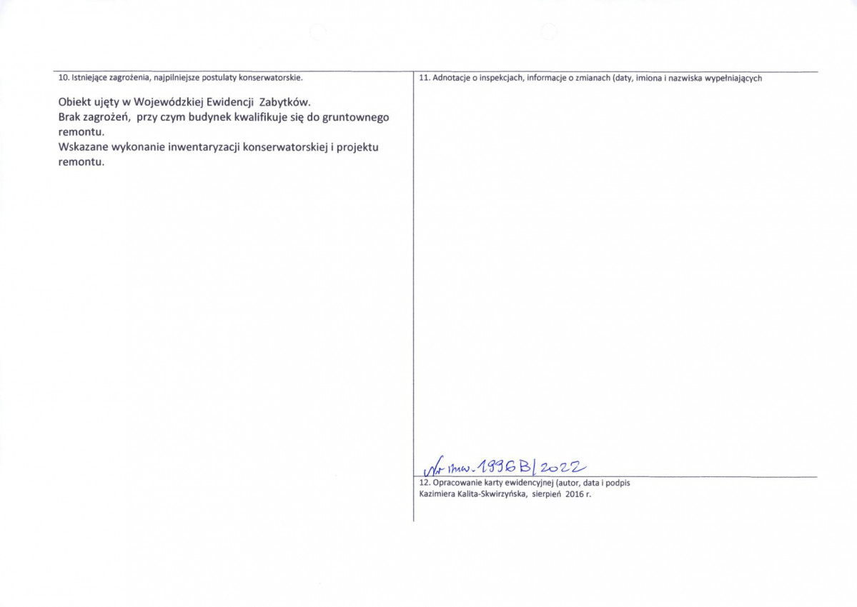 Karta obiektu niewpisanego do rejestru, skan nr 2