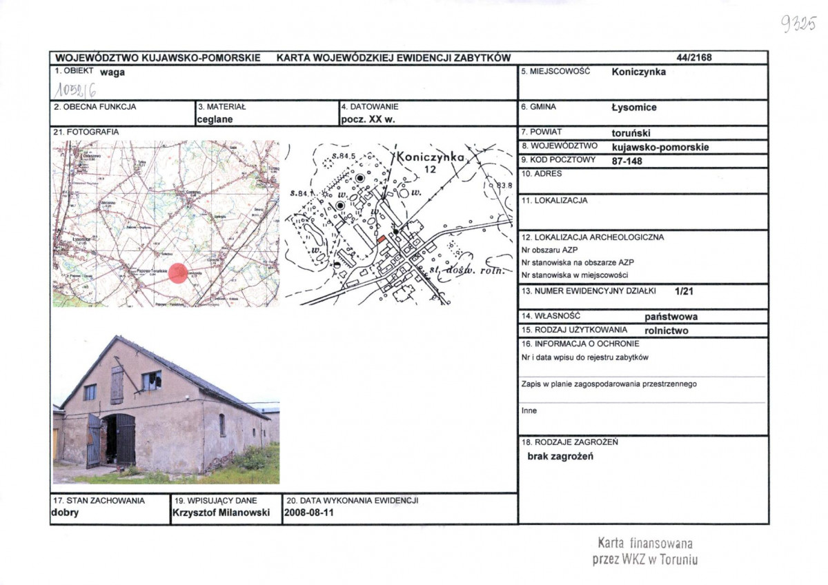 KEZN - Karta obiektu niewpisanego do rejestru, skan nr 1
