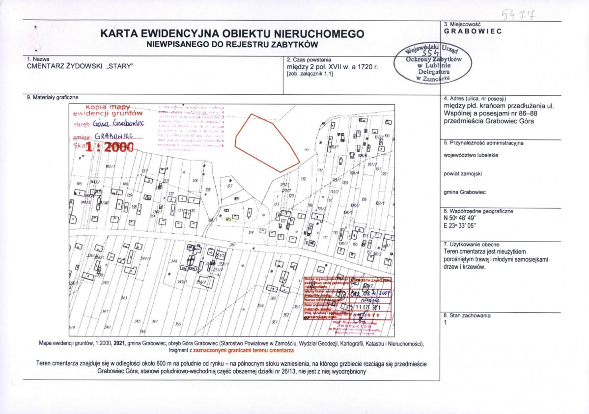 Karta obiektu niewpisanego do rejestru, skan nr 1