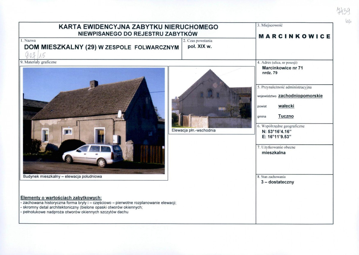 Karta obiektu niewpisanego do rejestru, skan nr 1