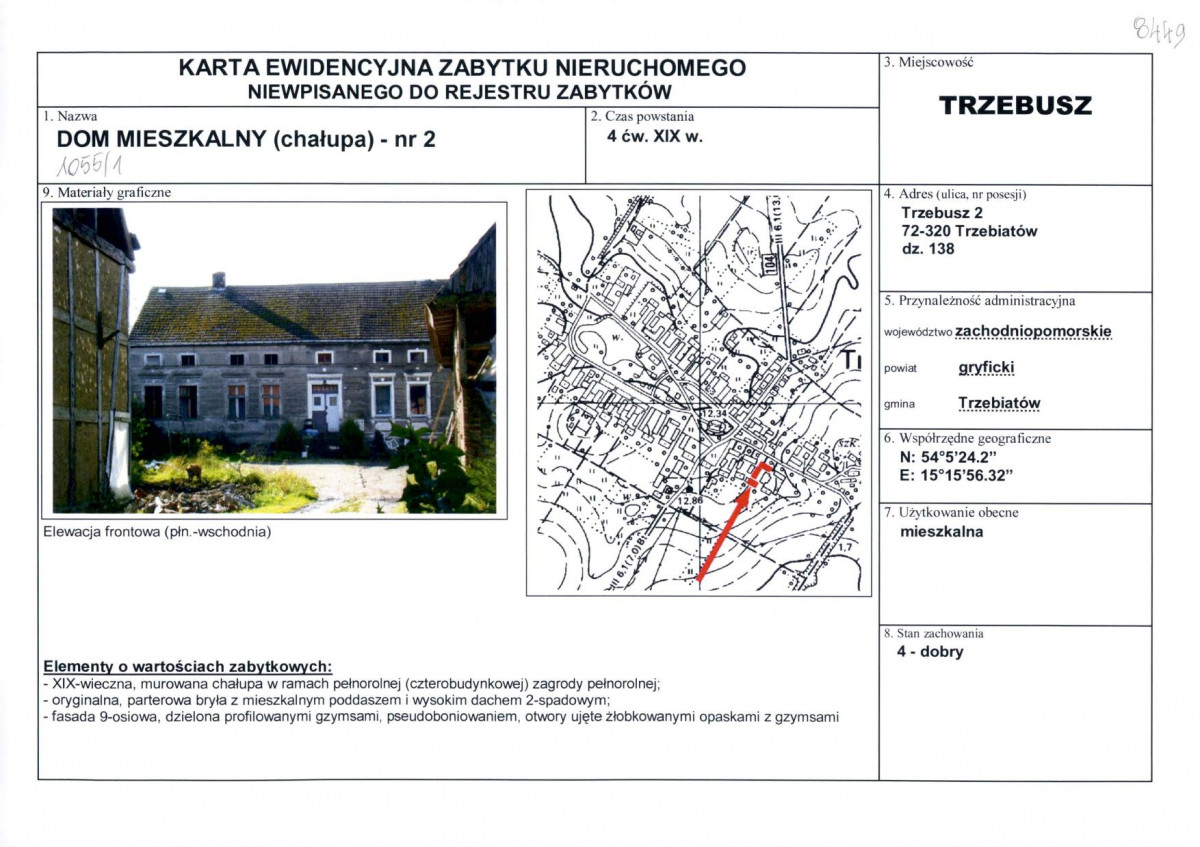 Karta obiektu niewpisanego do rejestru, skan nr 1