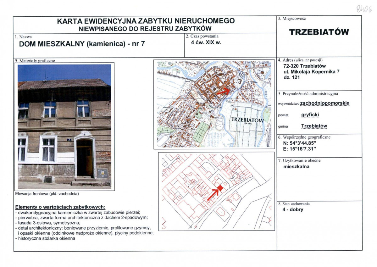 Karta obiektu niewpisanego do rejestru, skan nr 1