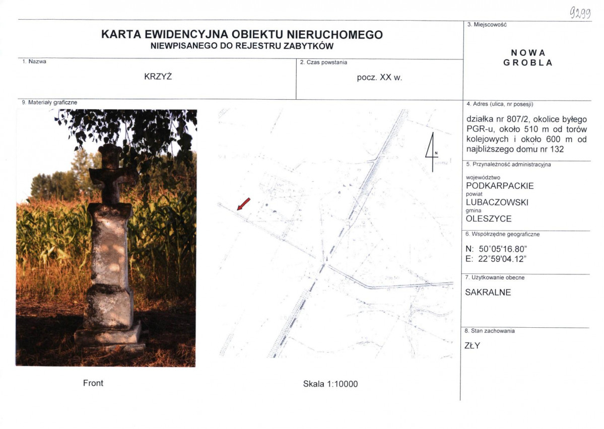 Karta obiektu niewpisanego do rejestru, skan nr 1