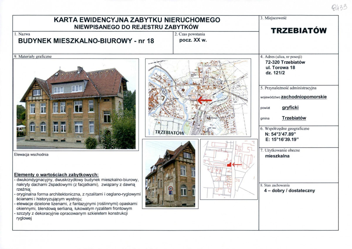 Karta obiektu niewpisanego do rejestru, skan nr 1
