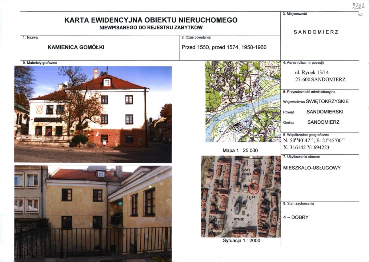 Karta obiektu niewpisanego do rejestru, skan nr 1