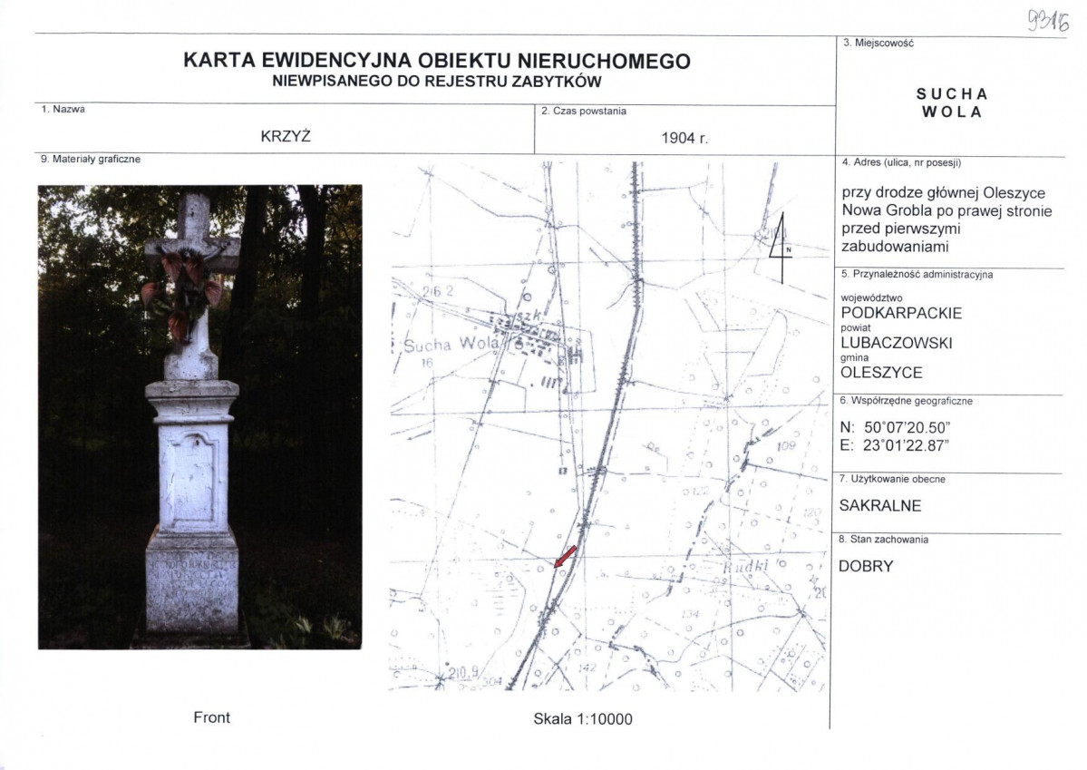 Karta obiektu niewpisanego do rejestru, skan nr 1