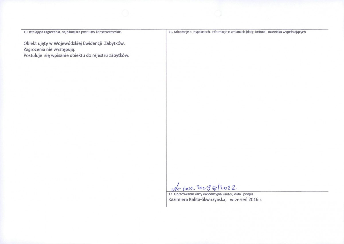 Karta obiektu niewpisanego do rejestru, skan nr 2