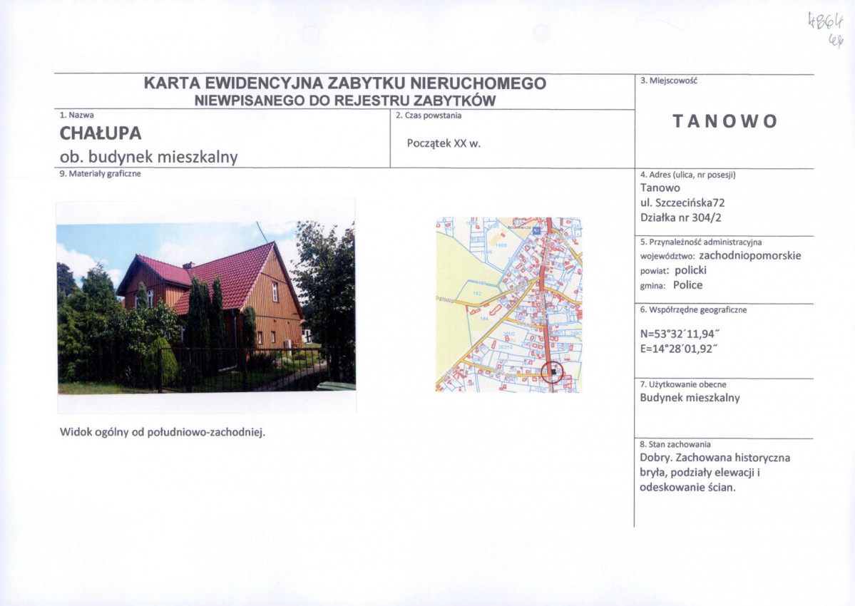 Karta obiektu niewpisanego do rejestru, skan nr 1