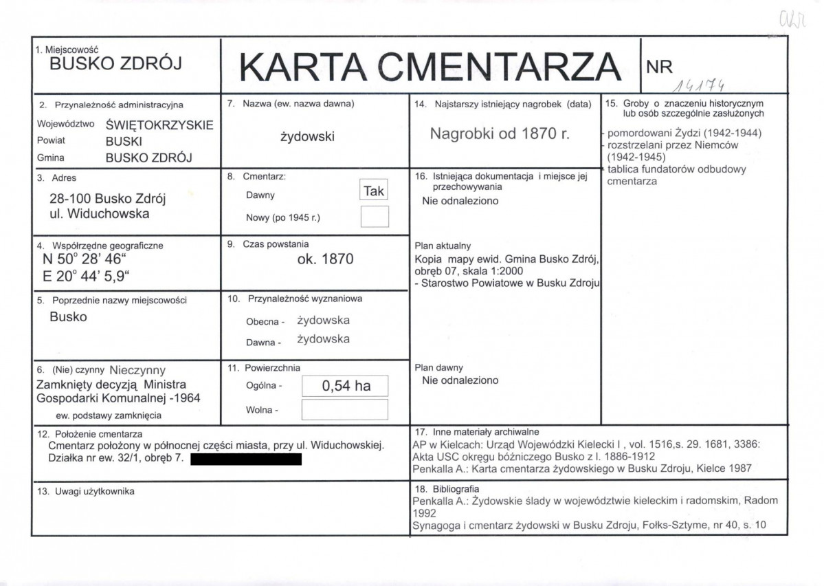 KC - Karta cmentarza, skan nr 1