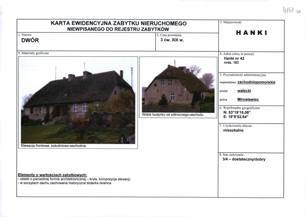 Karta obiektu niewpisanego do rejestru, skan nr 1