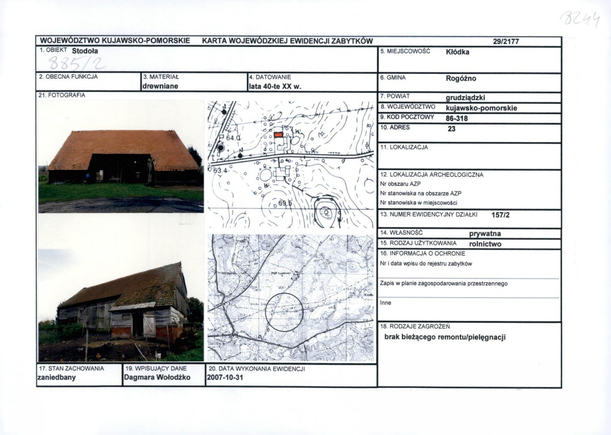 KEZN - Karta obiektu niewpisanego do rejestru, skan nr 1