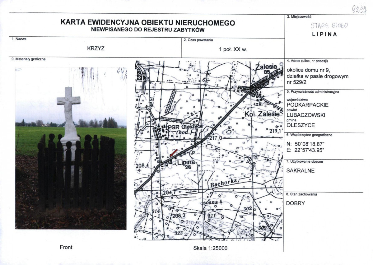 Karta obiektu niewpisanego do rejestru, skan nr 1