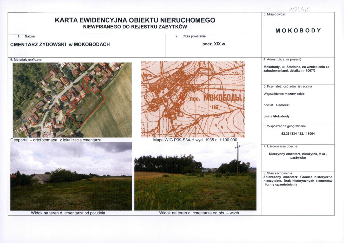 Karta obiektu niewpisanego do rejestru, skan nr 1