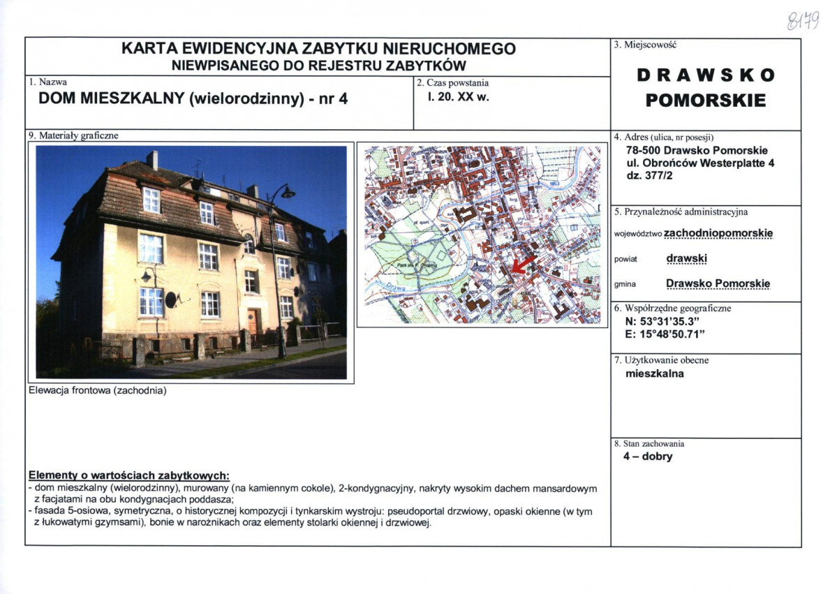 Karta obiektu niewpisanego do rejestru, skan nr 1