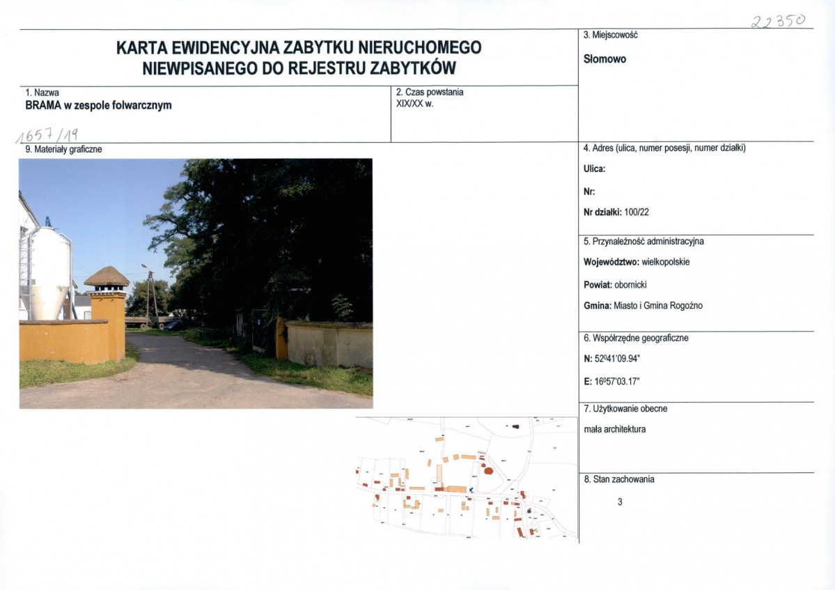 Karta obiektu niewpisanego do rejestru, skan nr 1