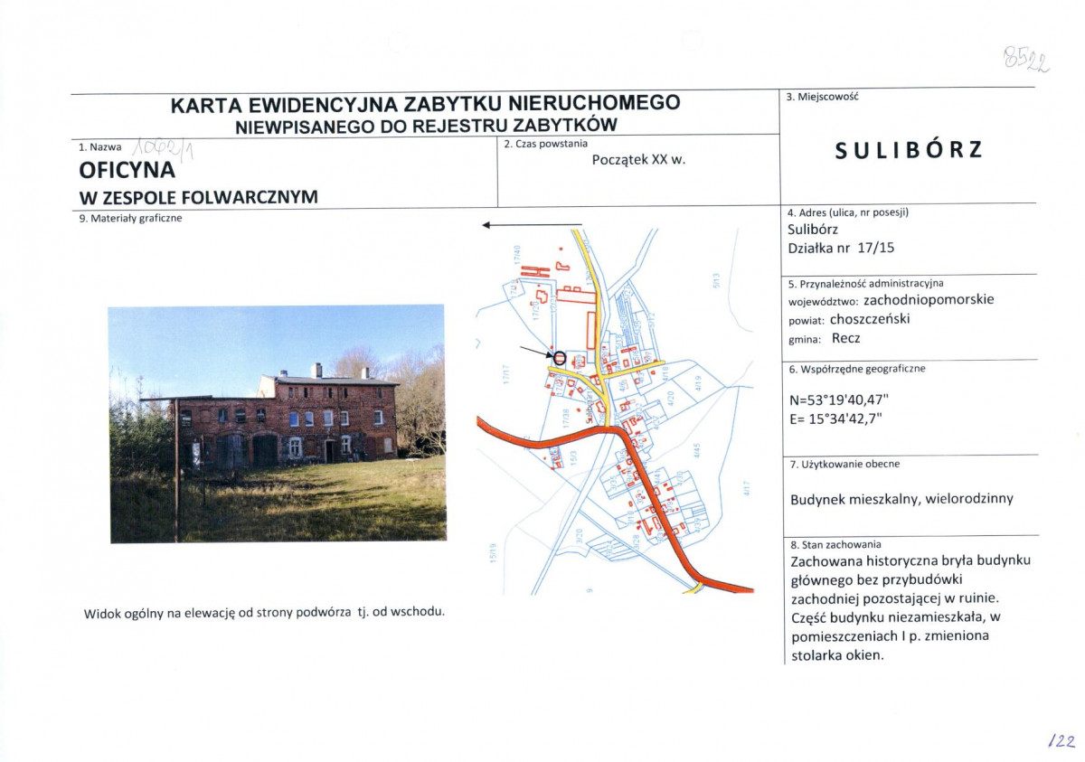 Karta obiektu niewpisanego do rejestru, skan nr 1