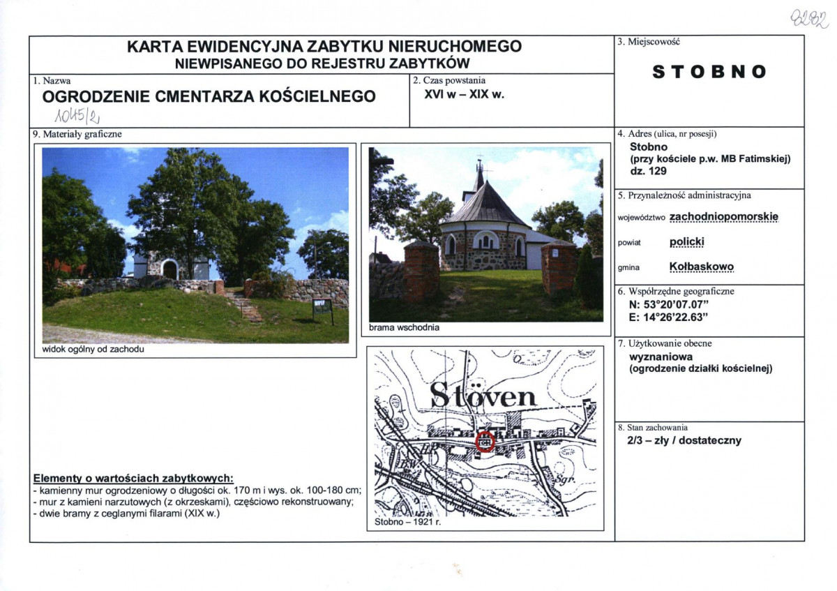 Karta obiektu niewpisanego do rejestru, skan nr 1
