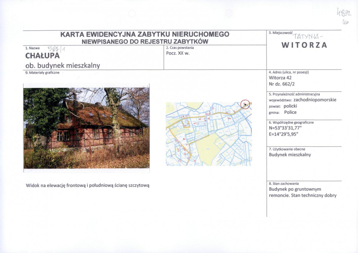 Karta obiektu niewpisanego do rejestru, skan nr 1