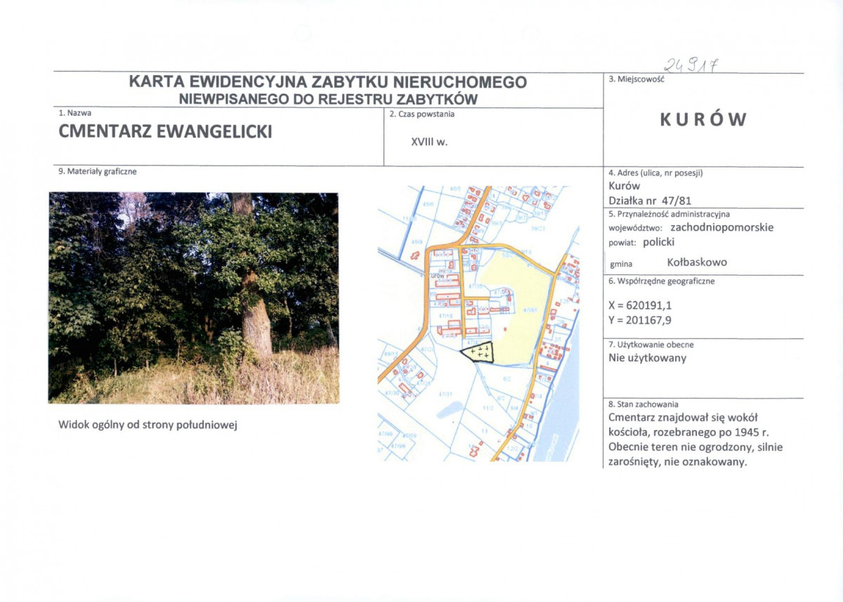 Karta obiektu niewpisanego do rejestru, skan nr 1