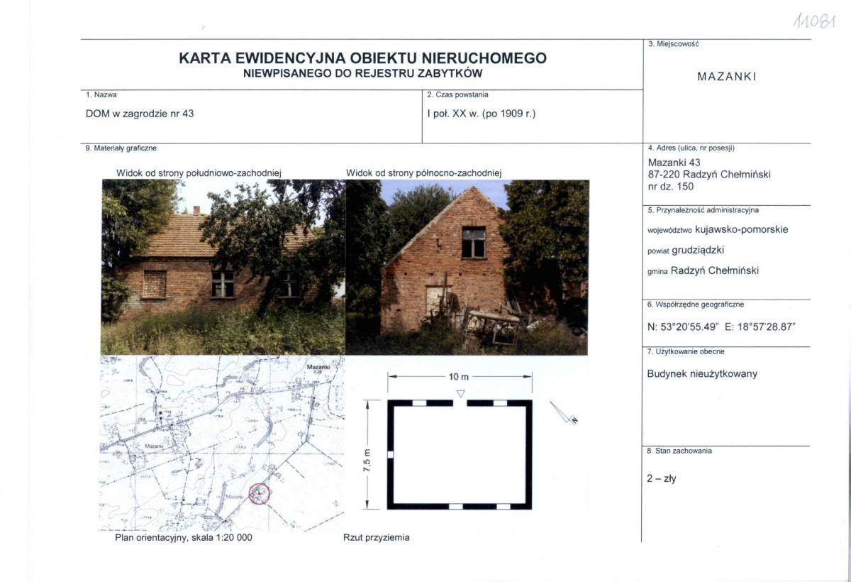 Karta obiektu niewpisanego do rejestru, skan nr 1