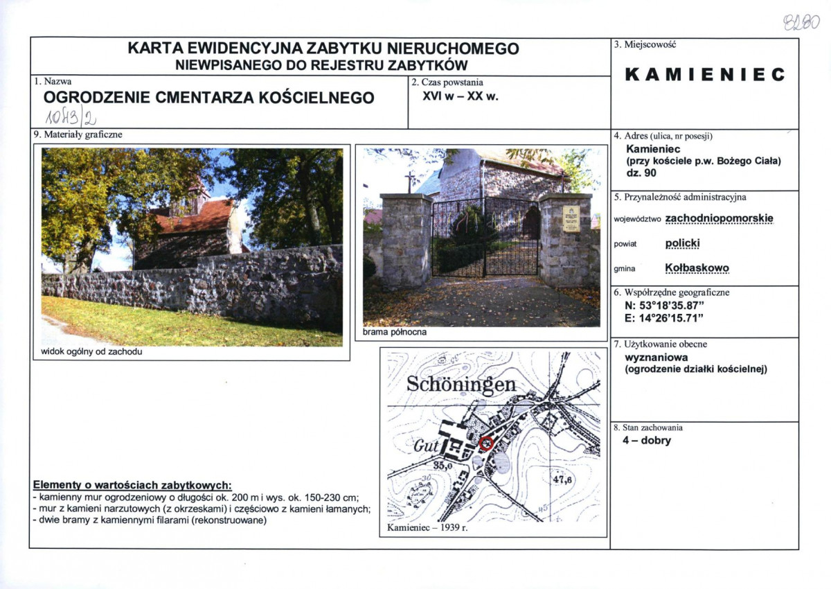 Karta obiektu niewpisanego do rejestru, skan nr 1