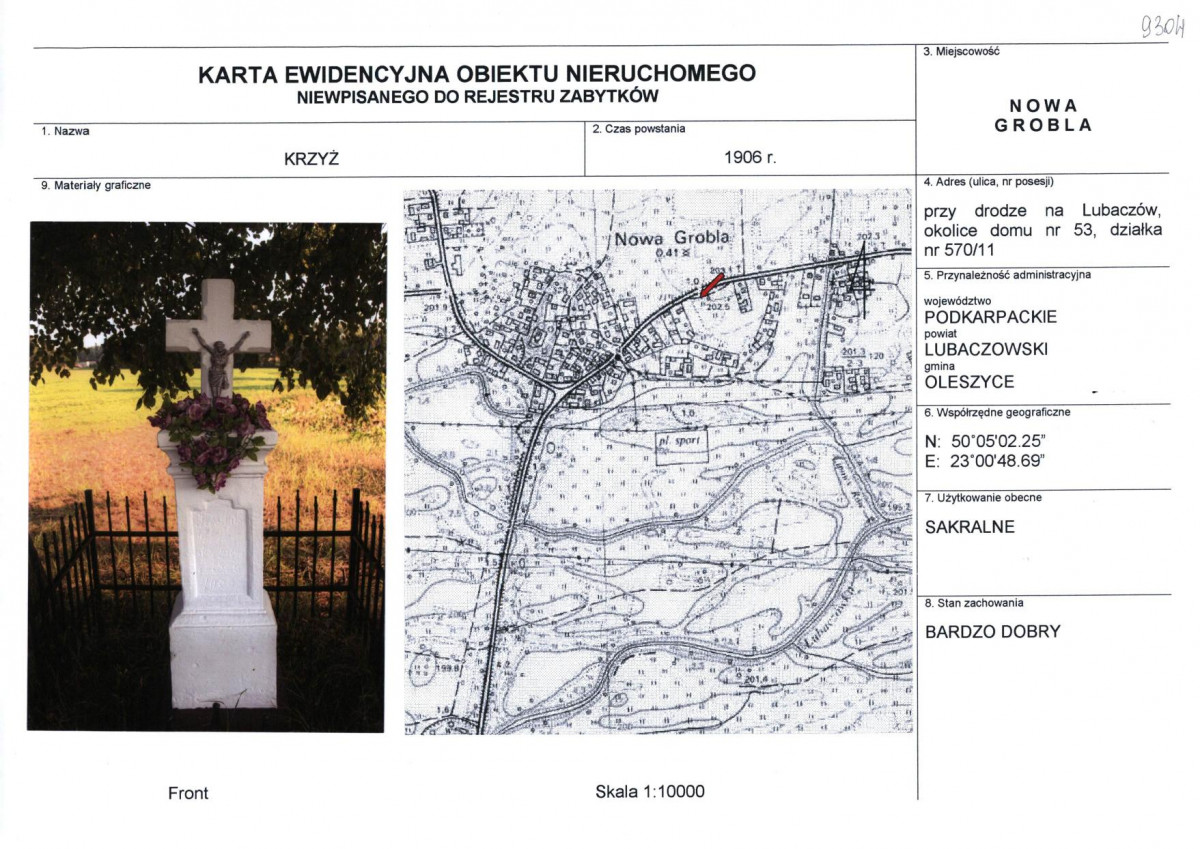 Karta obiektu niewpisanego do rejestru, skan nr 1