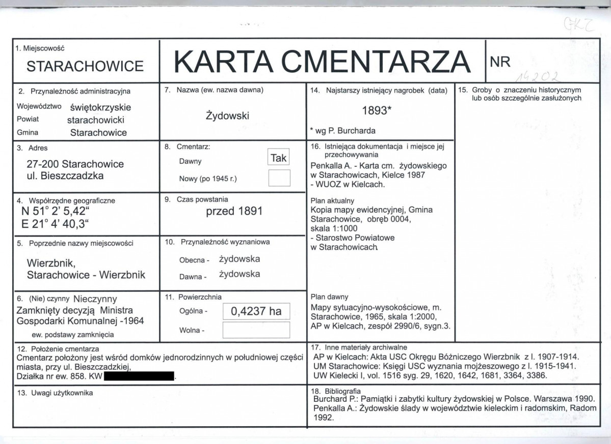 KC - Karta cmentarza, skan nr 1