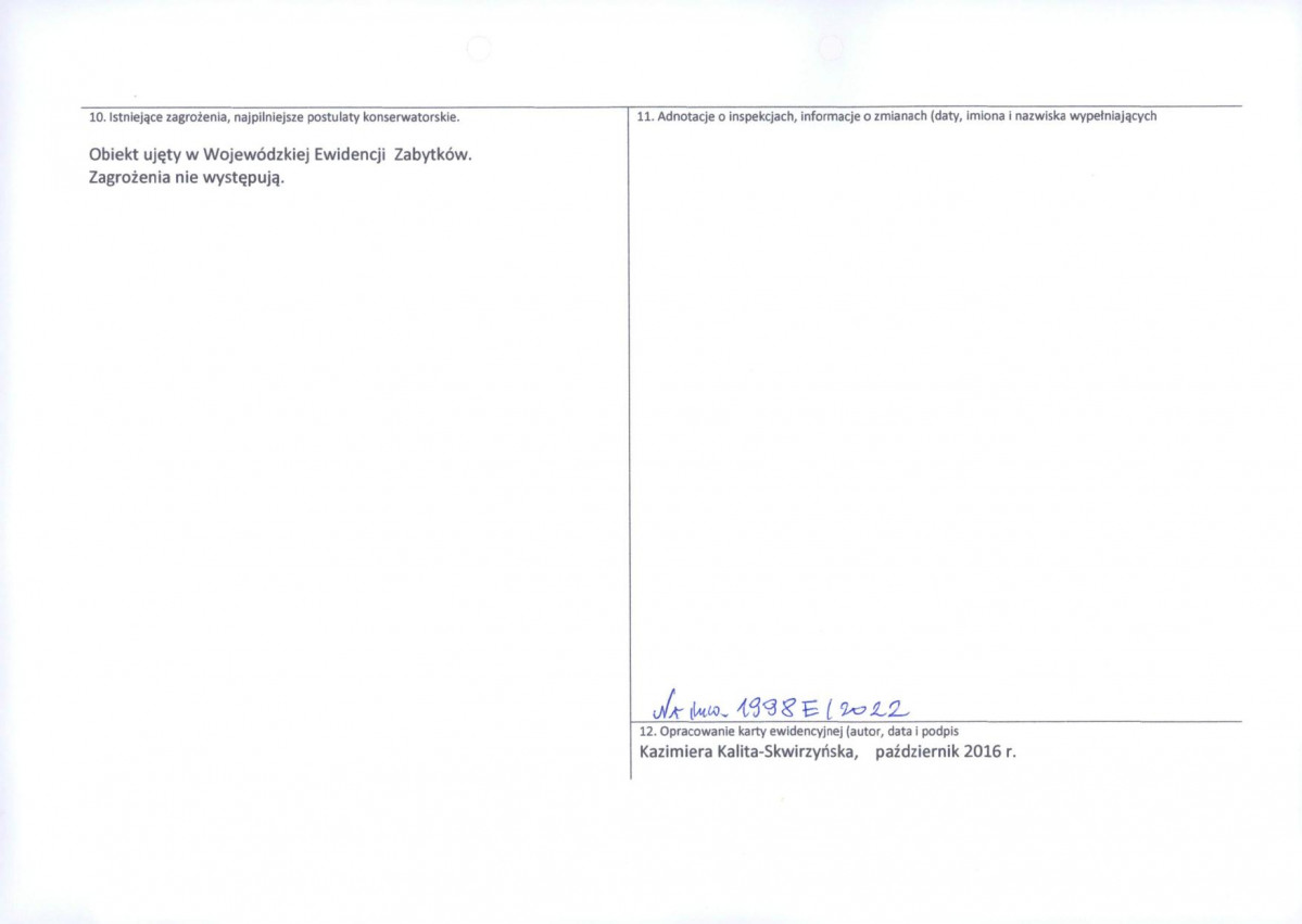 Karta obiektu niewpisanego do rejestru, skan nr 2