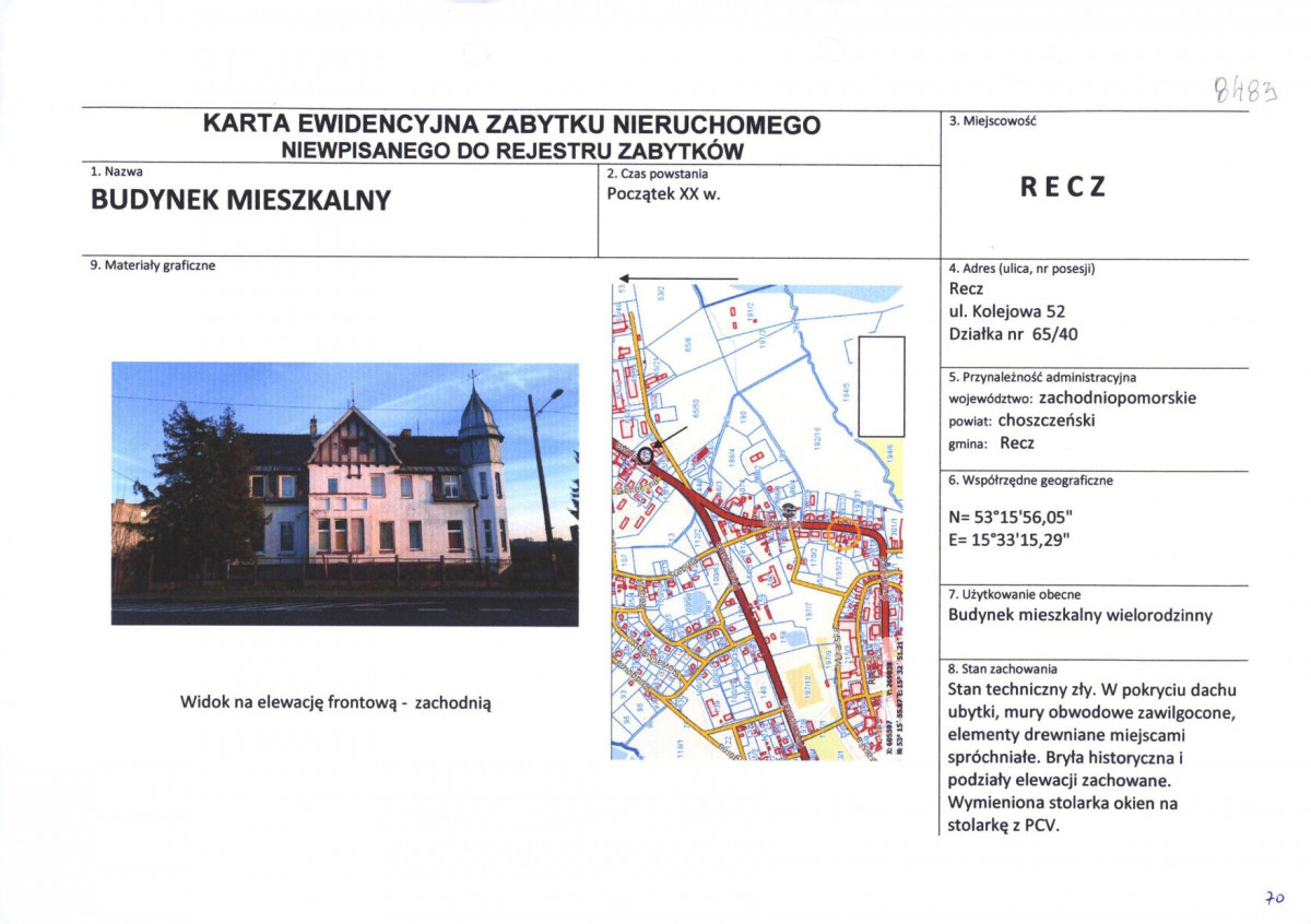 Karta obiektu niewpisanego do rejestru, skan nr 1