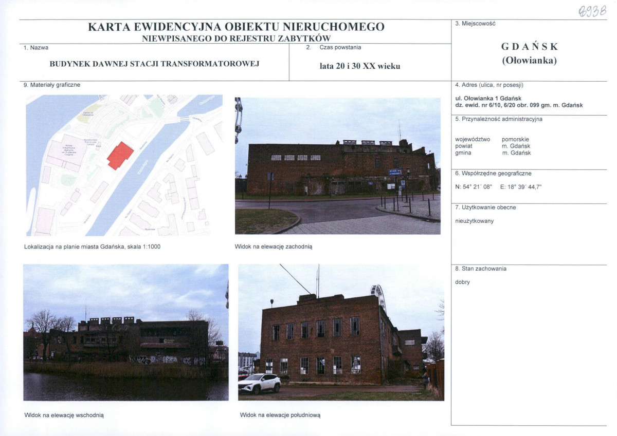 KEZN - Karta obiektu niewpisanego do rejestru, skan nr 1