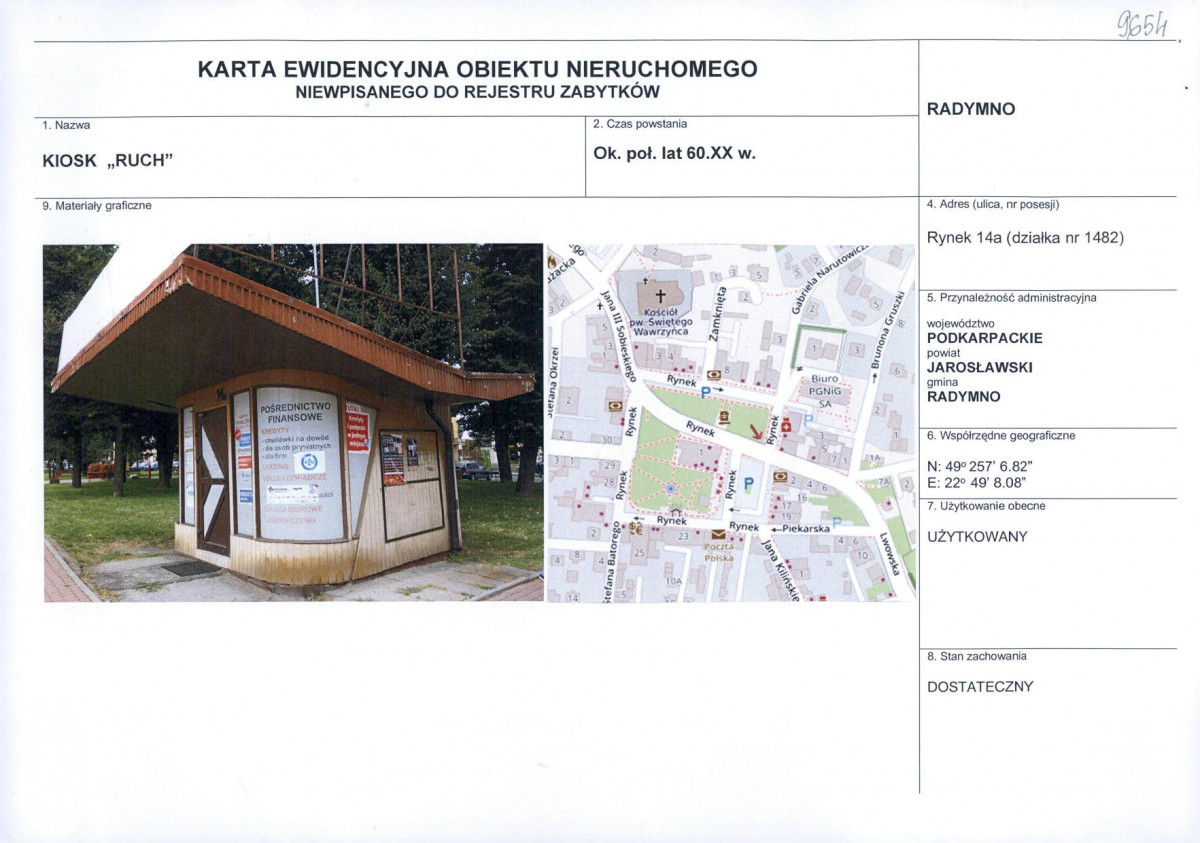 KEZN - Karta obiektu niewpisanego do rejestru, skan nr 1