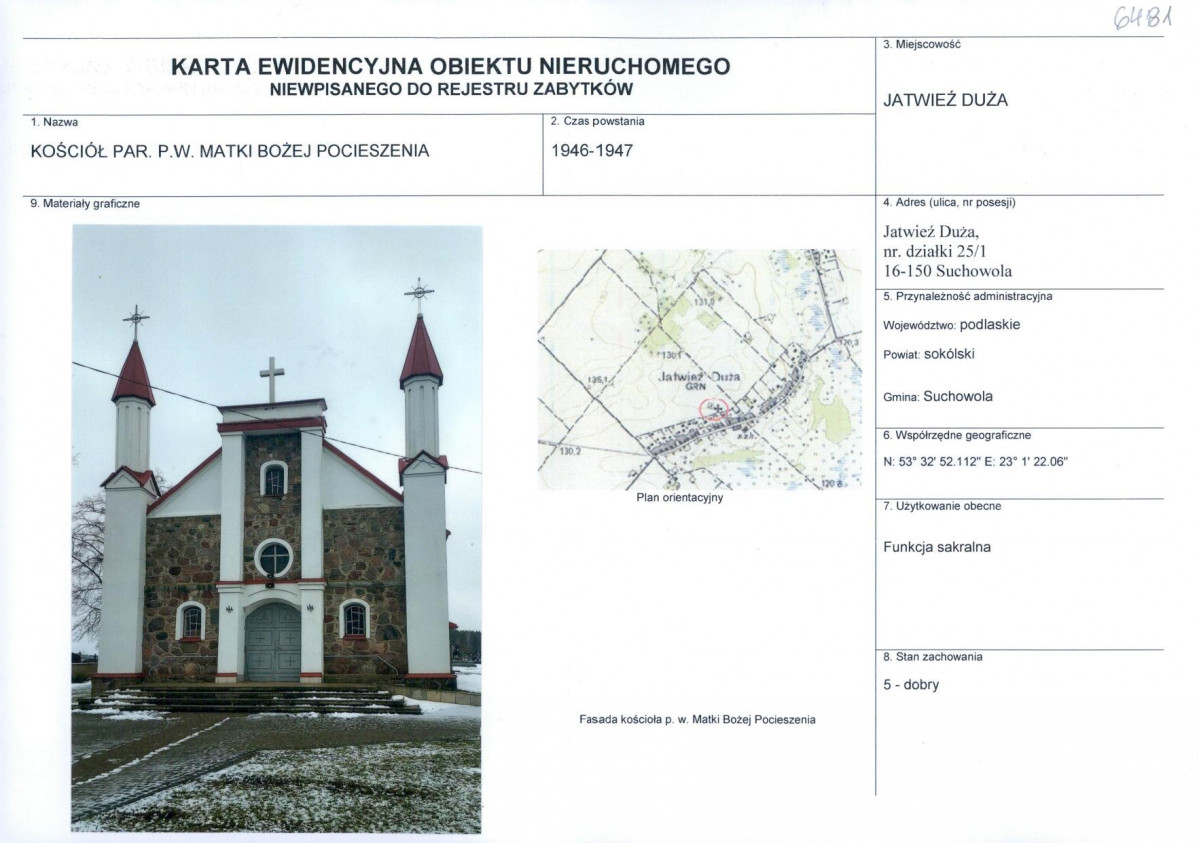 KEZN - Karta obiektu niewpisanego do rejestru, skan nr 1
