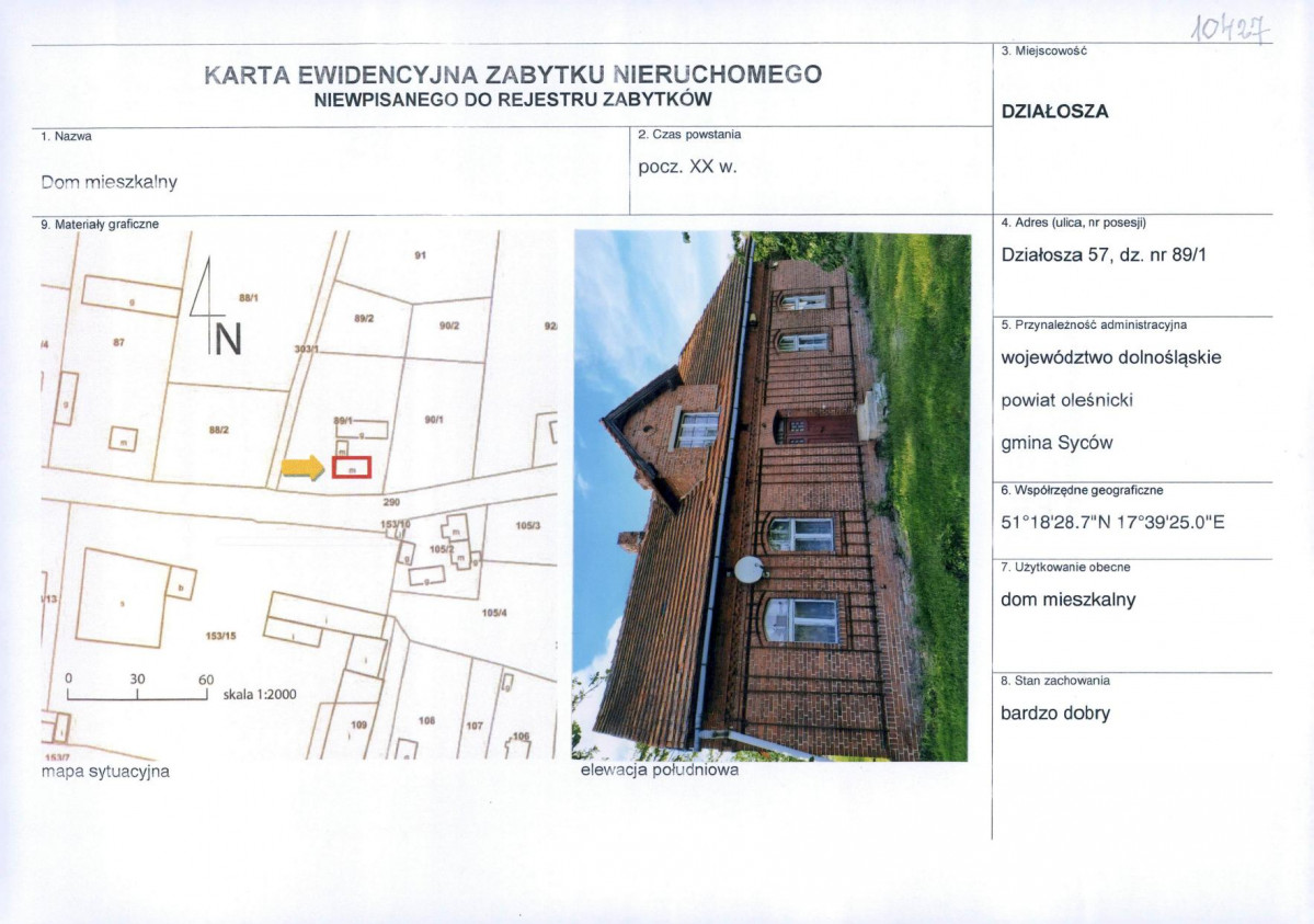 KEZN - Karta obiektu niewpisanego do rejestru, skan nr 1
